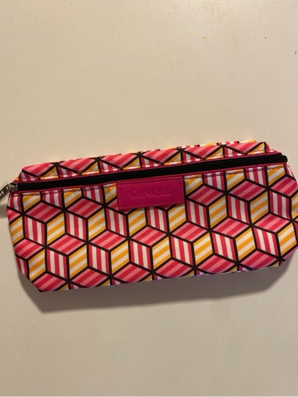 Clinique Pink and Yellow Geometric Cosmetic Case